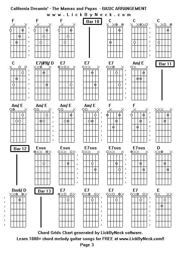 Chord Grids Chart of chord melody fingerstyle guitar song-California Dreamin' - The Mamas and Papas  - BASIC ARRANGEMENT,generated by LickByNeck software.